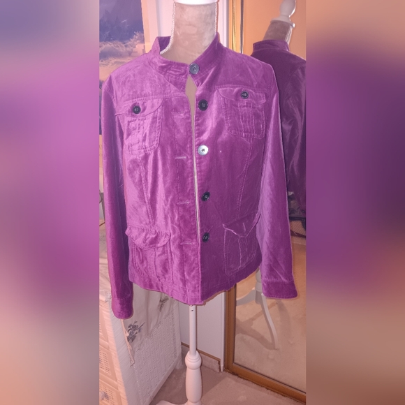 Covington~Vintage Purple Magenta Button Down Velvet Utility Jacket - Picture 1 of 13